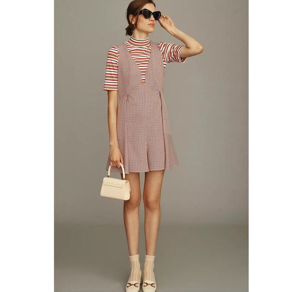 New Anthropologie Mare Mare V-Neck Mini-Check Romper $168 SMALL Red Motif - Picture 5 of 6